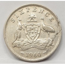 AUSTRALIA 1960 . SIXPENCE . ERROR / VARIETY . METAL FLAWS